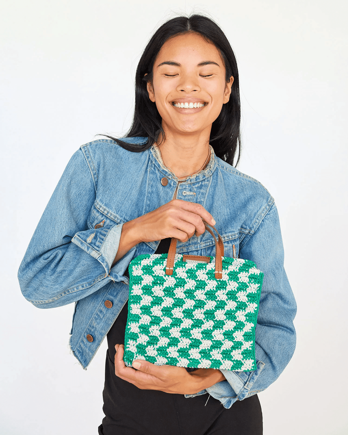 Petit Summer Simple Tote in Sea Green & Cream Crochet Checker Clare V. :  Find the Inspiration within Every Detail